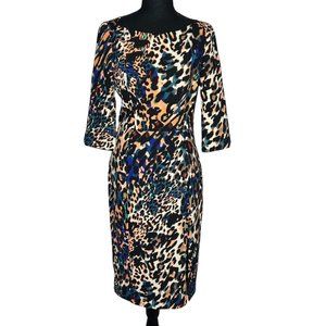 BLACK Halo Colorful Animal Print Marissa Shift Dress Womens 4